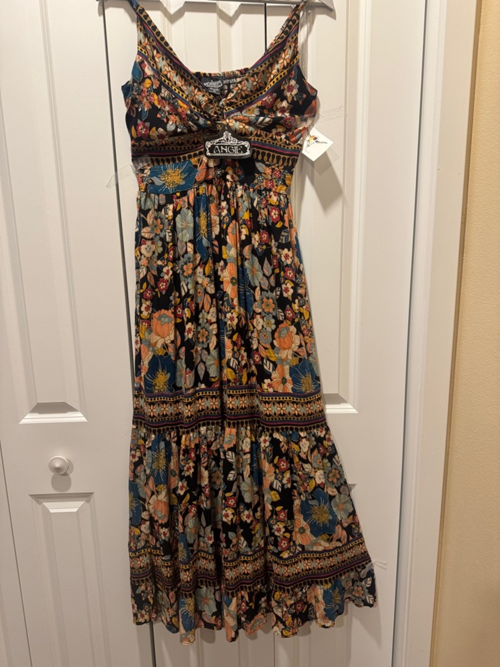 Angie Black Floral Maxi Dress with Twist Front - Picture 3 of 5